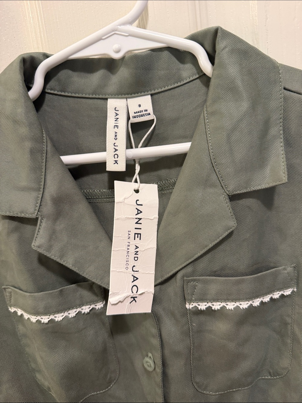 Janie and Jack Olive Green Short Sleeve Romper - Picture 3 of 4